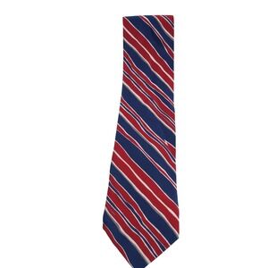 Secours Mens Silk Striped Necktie OS Red Blue White
